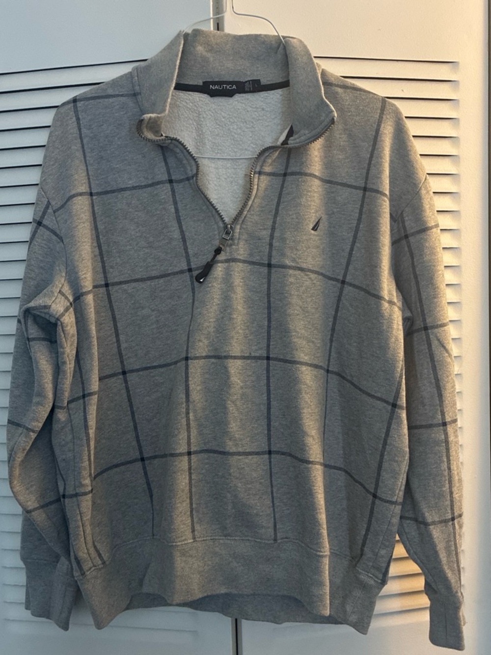 Nautica Men’s Light Gray Zip-Up Windowpane Pullover